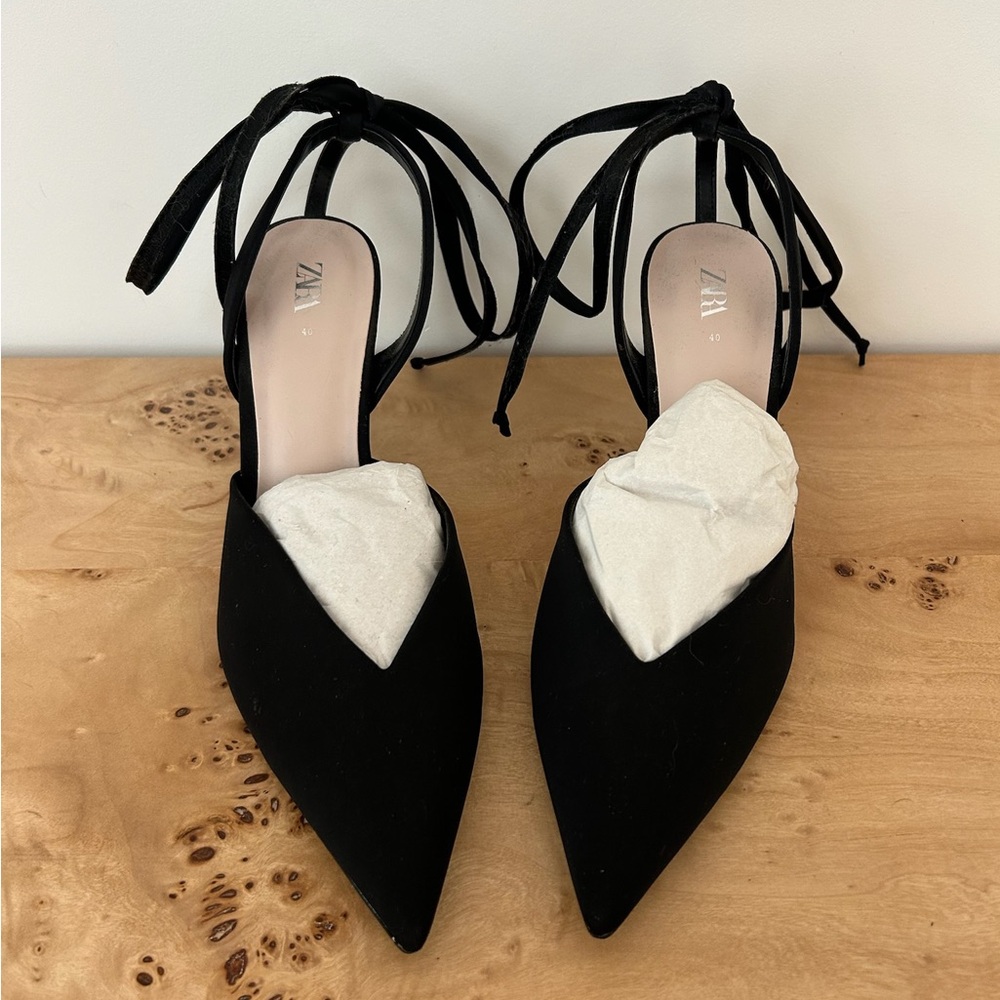 Zara Black Wrap Pointed Toe Heels